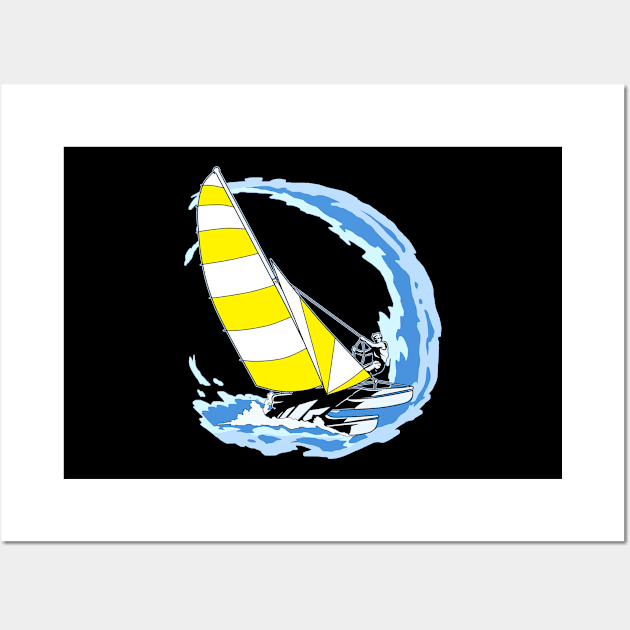 Sailboat And Wave Gift Design Vintage Sailor Sailing Tee Wall Art by Linco